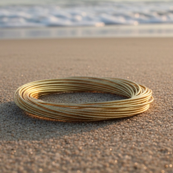 Womens Stainless Steel Gold Interlocking Bangle Bracelet - Picture 5 of 7